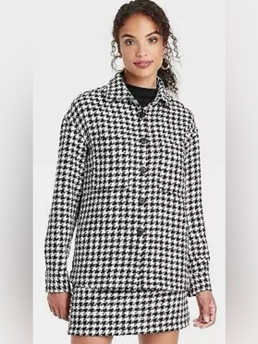 NWT A New Day Houndstooth Overshirt Jacket Large Black White Tweed Shacket